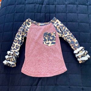 LGIRLS HONEYDEW LEOPARD 3/4 SLEEVE TOP